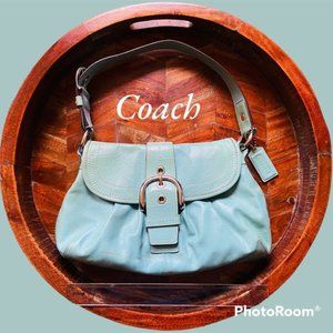 Coach Handbag Signature Buckle Flap Purse Baby Blue